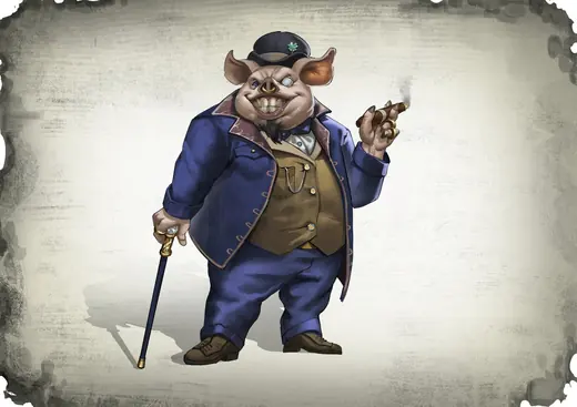 Retrato de um personagem suíno em trajes vitorianos